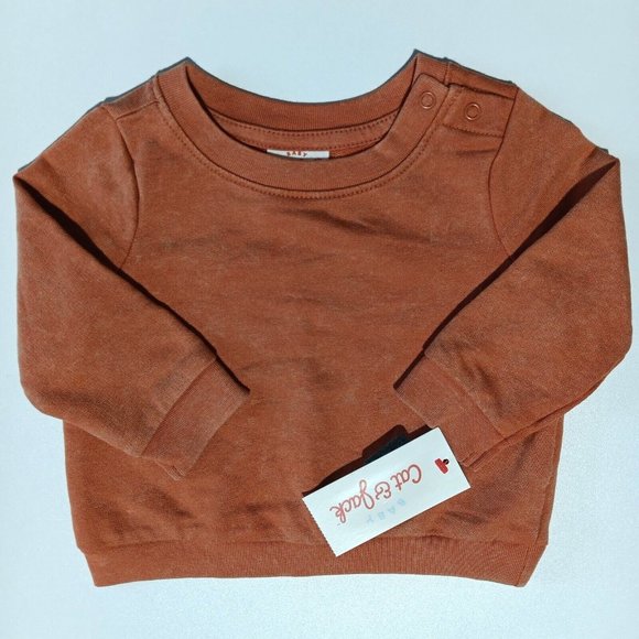 Cat & Jack Other - Cat & Jack Baby Boys Size 0-3M Rust Orange Pullover Sweatshirt w/ Shoulder Snaps